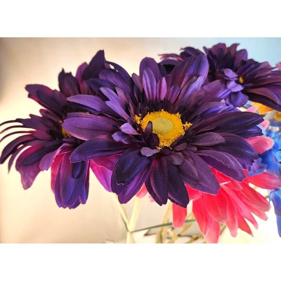 Artificial Gerbera Daisy Flower Stems In Yellow, Purple, Pink, Blue Wreath Arran - Picture 9 of 10